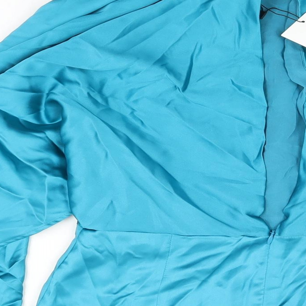 Zara Womens Blue Polyester Shift Size M Round Neck Zip - Waterfall Sleeves