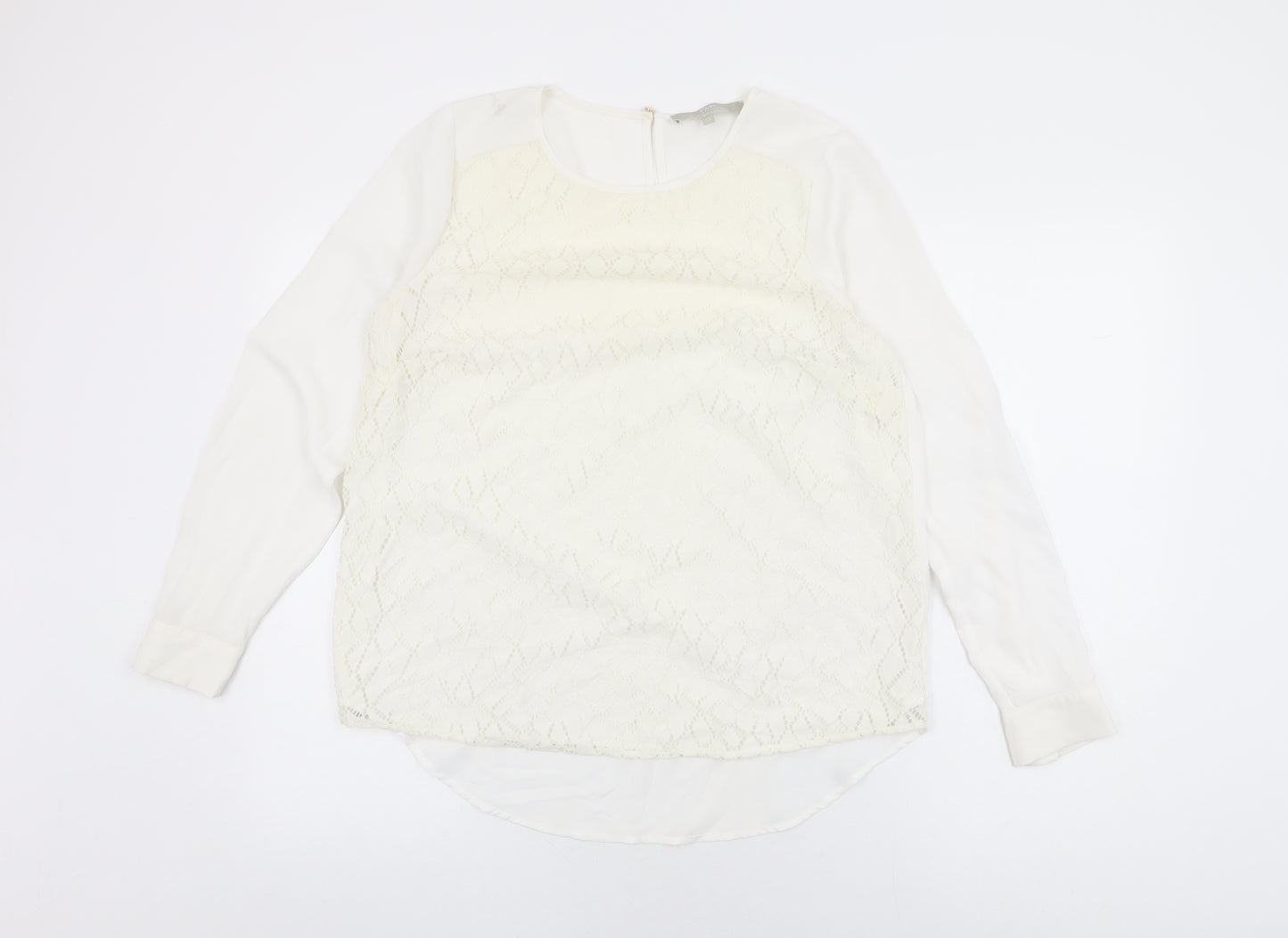 Fenn Wright Manson Womens White Geometric Polyester Basic Blouse Size 12 Round Neck