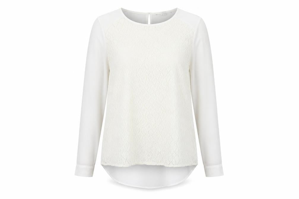 Fenn Wright Manson Womens White Geometric Polyester Basic Blouse Size 12 Round Neck