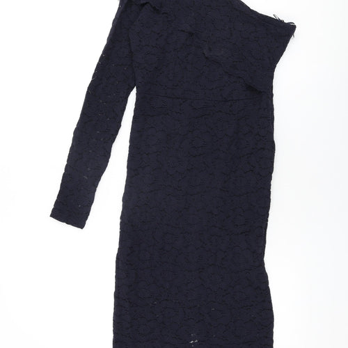NEXT Womens Blue Floral Nylon Bodycon Size 10 One Shoulder Zip