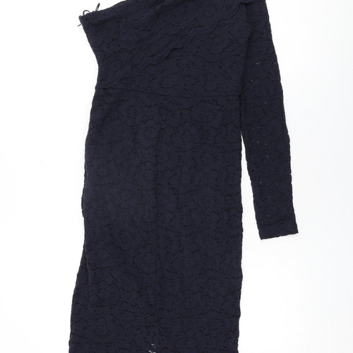 NEXT Womens Blue Floral Nylon Bodycon Size 10 One Shoulder Zip