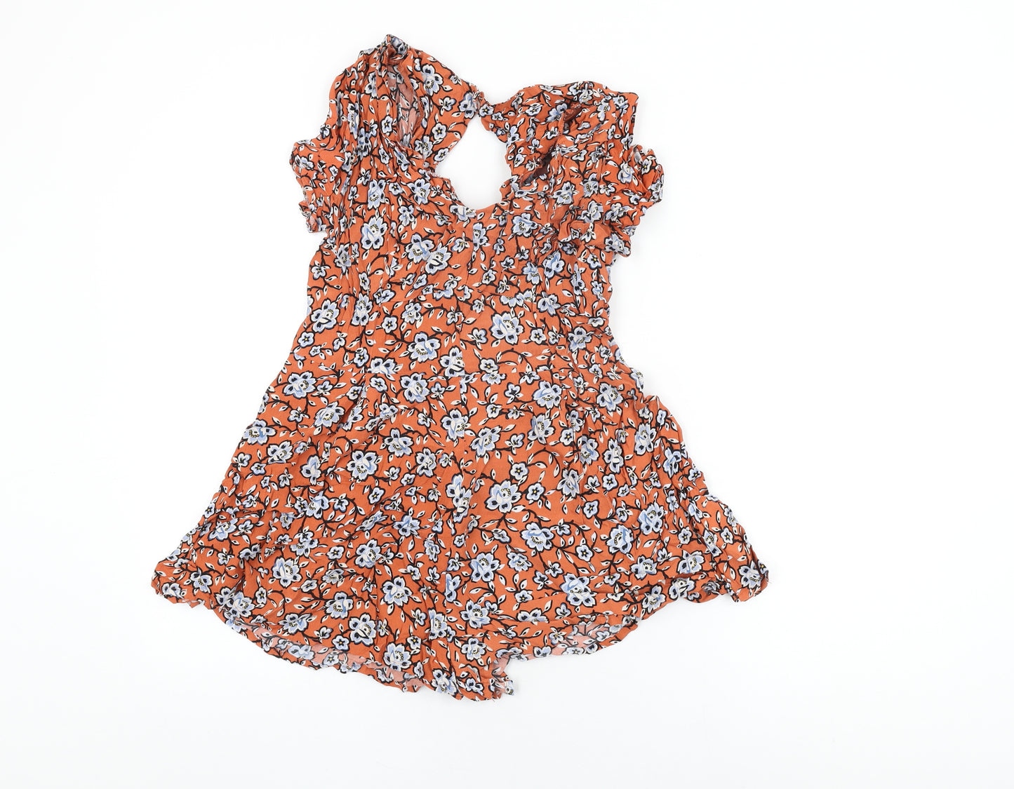 New Look Womens Orange Floral Viscose Playsuit One-Piece Size 14 Zip