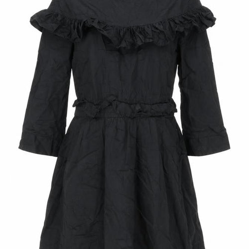 H&M Womens Black Cotton Skater Dress Size 8 Round Neck Zip - Frill Detail