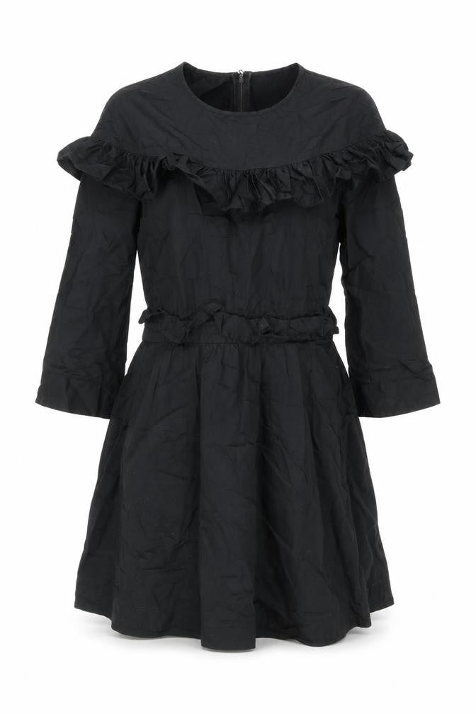 H&M Womens Black Cotton Skater Dress Size 8 Round Neck Zip - Frill Detail