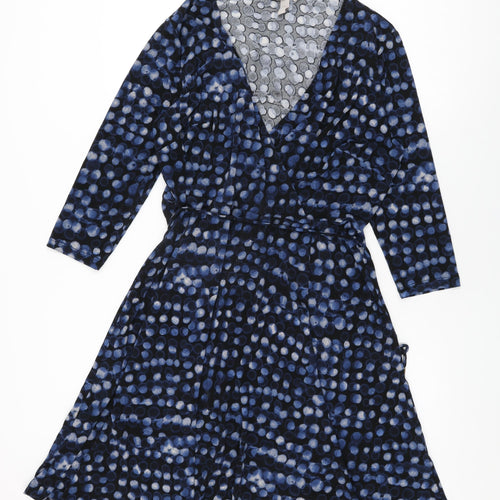 H&M Womens Black Polka Dot Polyester A-Line Size XL V-Neck Pullover