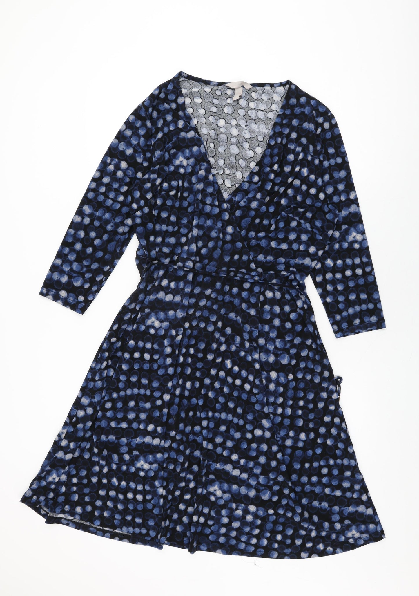 H&M Womens Black Polka Dot Polyester A-Line Size XL V-Neck Pullover