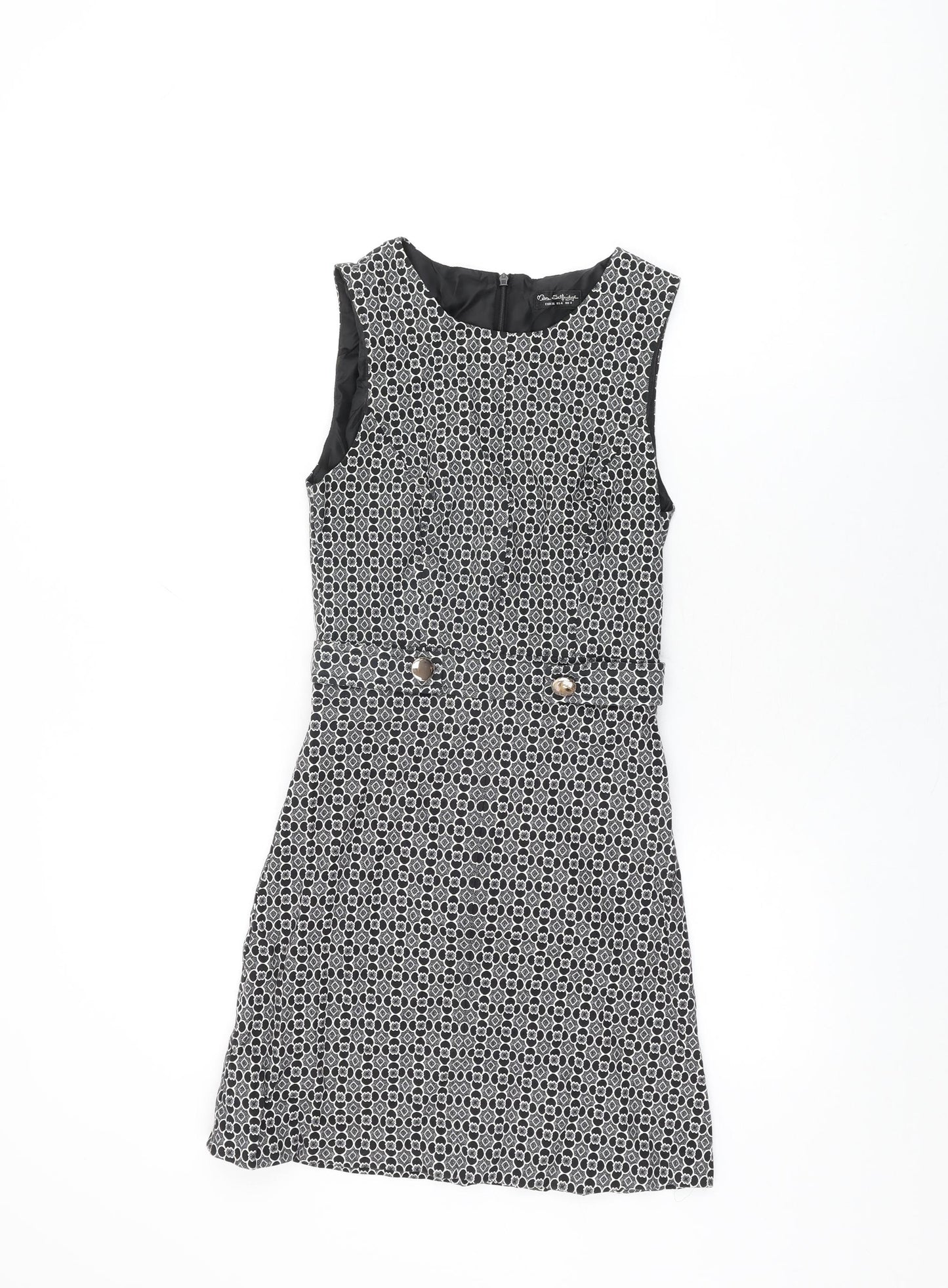 Miss Selfridge Womens Black Floral Polyester Mini Size 8 Round Neck Zip