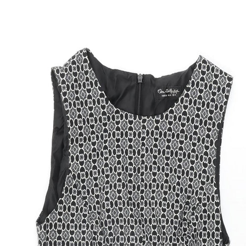 Miss Selfridge Womens Black Floral Polyester Mini Size 8 Round Neck Zip