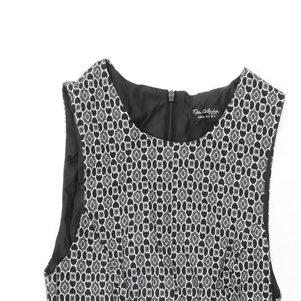 Miss Selfridge Womens Black Floral Polyester Mini Size 8 Round Neck Zip