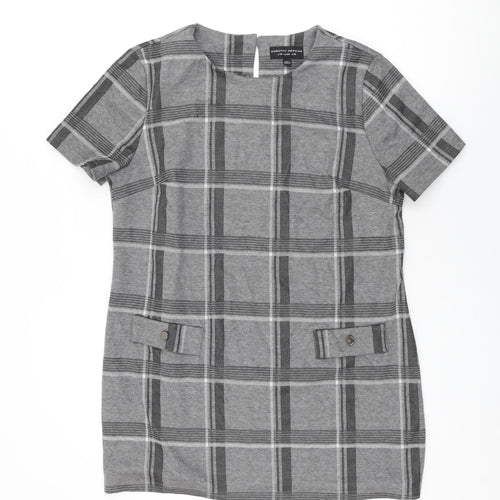 Dorothy Perkins Womens Grey Plaid Polyester Shift Size 16 Round Neck Button