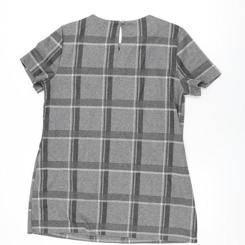 Dorothy Perkins Womens Grey Plaid Polyester Shift Size 16 Round Neck Button