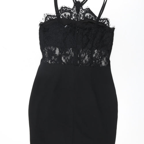 Boohoo Womens Black Floral Polyester Bodycon Size 10 Halter Zip