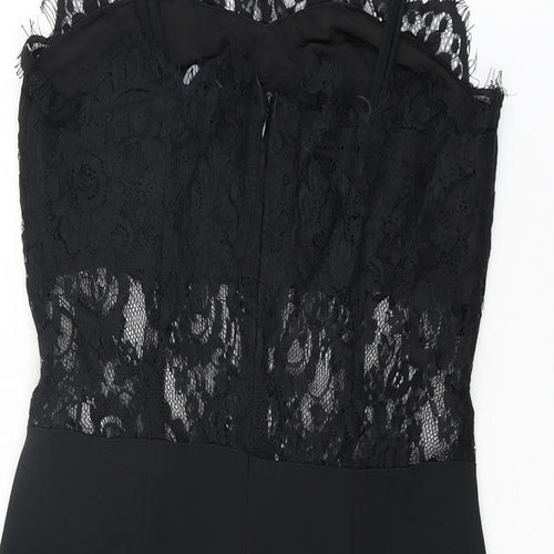 Boohoo Womens Black Floral Polyester Bodycon Size 10 Halter Zip