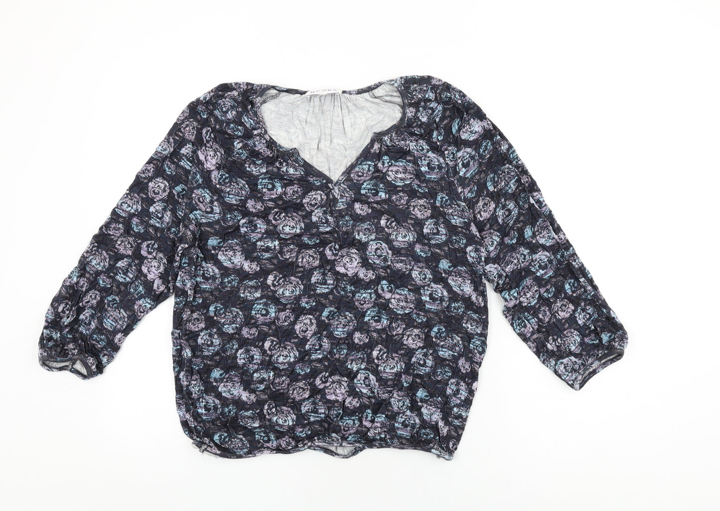 Brora Womens Blue Geometric Viscose Basic T-Shirt Size 12 V-Neck - Size 12-14