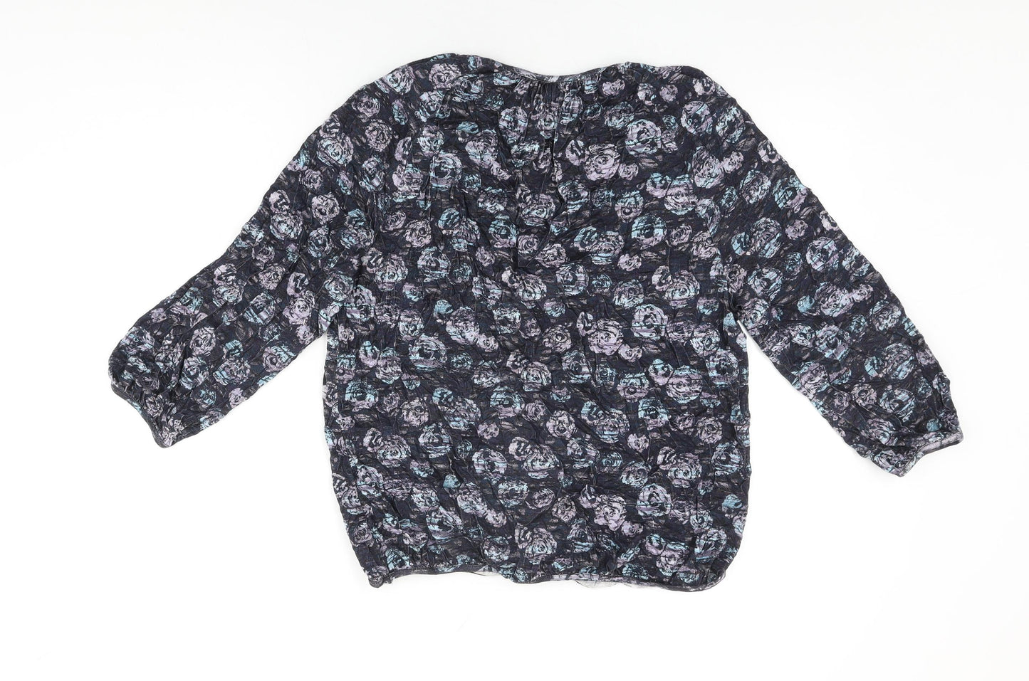 Brora Womens Blue Geometric Viscose Basic T-Shirt Size 12 V-Neck - Size 12-14