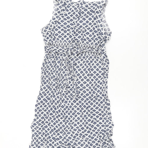 Fat Face Womens White Geometric Viscose Shift Size 10 Round Neck Button