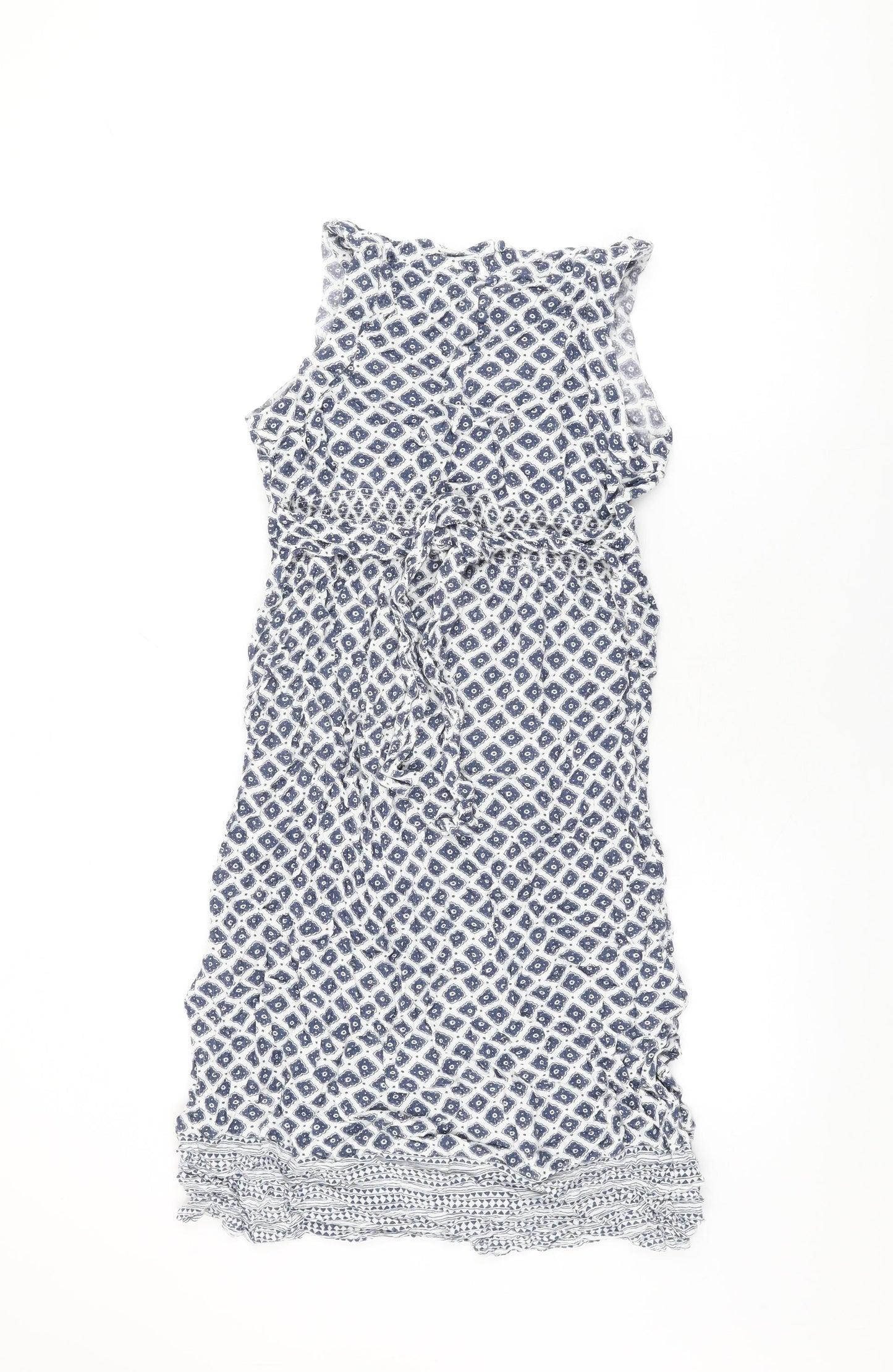 Fat Face Womens White Geometric Viscose Shift Size 10 Round Neck Button