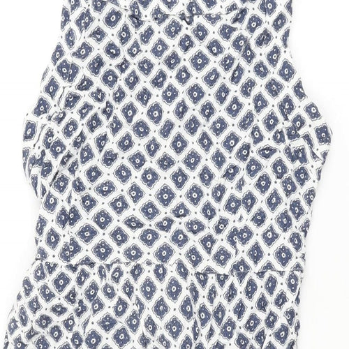 Fat Face Womens White Geometric Viscose Shift Size 10 Round Neck Button