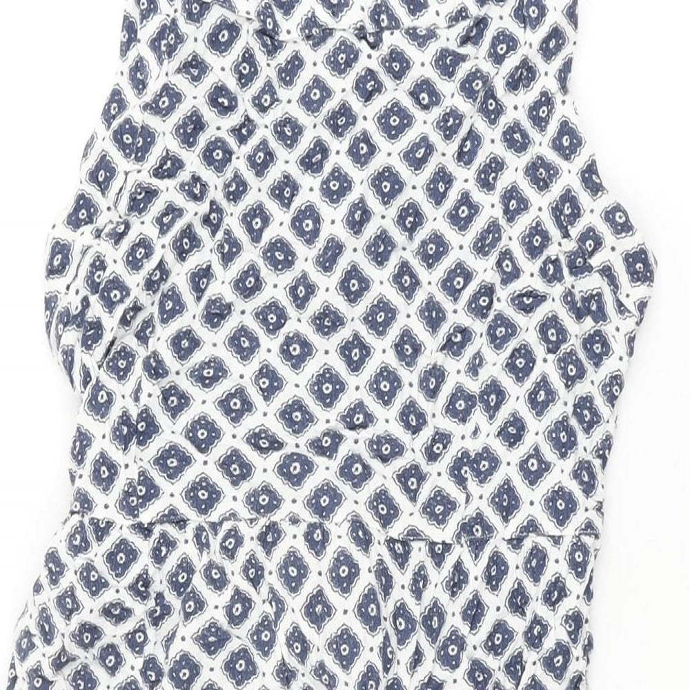 Fat Face Womens White Geometric Viscose Shift Size 10 Round Neck Button