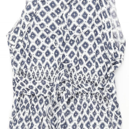 Fat Face Womens White Geometric Viscose Shift Size 10 Round Neck Button