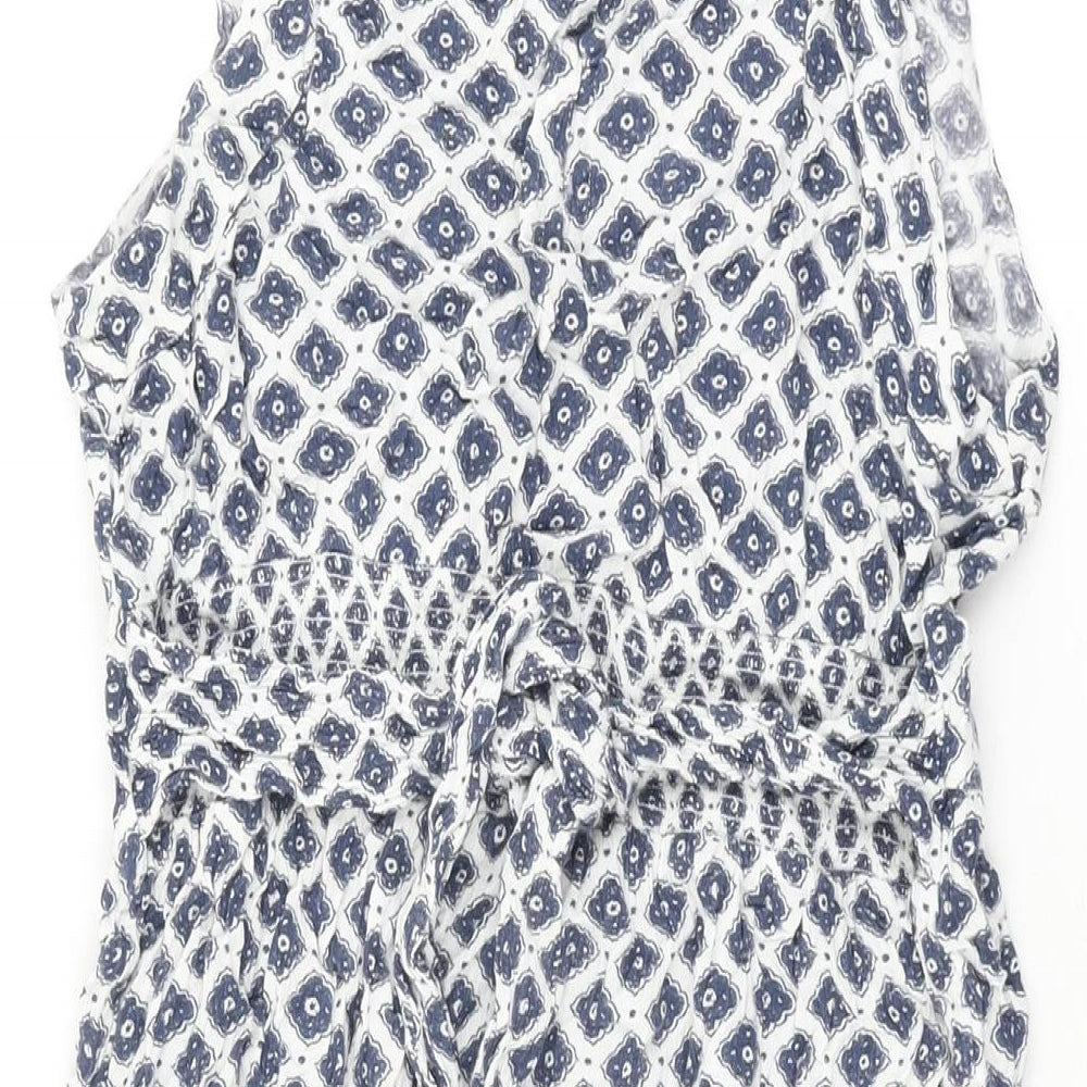 Fat Face Womens White Geometric Viscose Shift Size 10 Round Neck Button