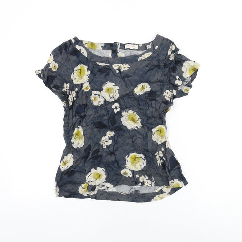 Vacknoy Womens Blue Floral Viscose Basic T-Shirt Size 8 Boat Neck
