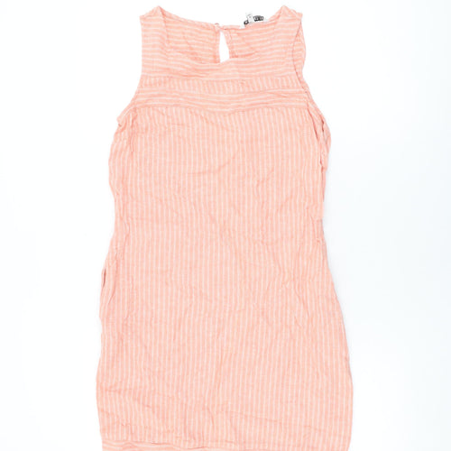NEXT Womens Pink Striped Linen Shift Size 8 Round Neck Button