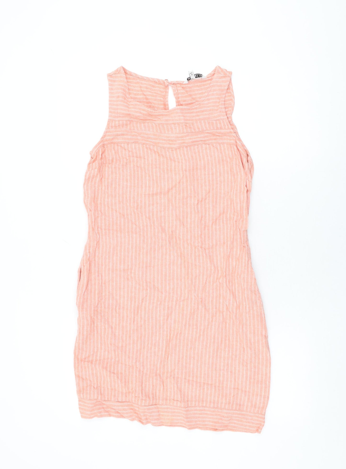 NEXT Womens Pink Striped Linen Shift Size 8 Round Neck Button