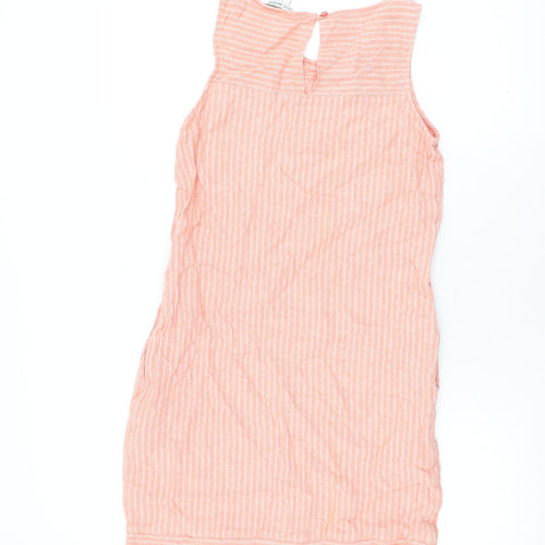 NEXT Womens Pink Striped Linen Shift Size 8 Round Neck Button
