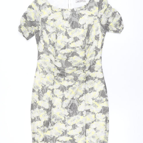 Marks and Spencer Womens Grey Floral Polyester Bodycon Size 12 Round Neck Button