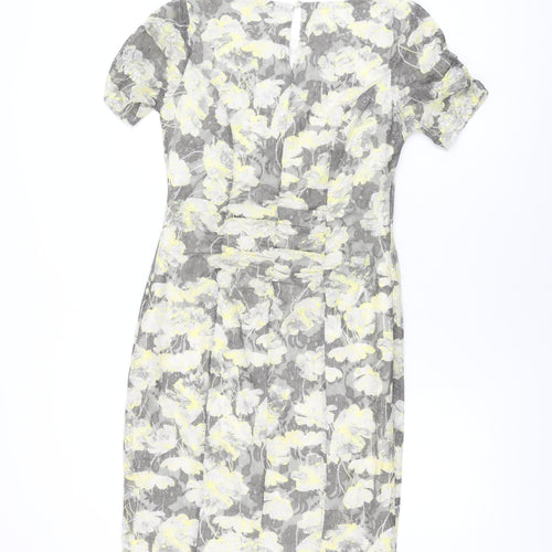 Marks and Spencer Womens Grey Floral Polyester Bodycon Size 12 Round Neck Button