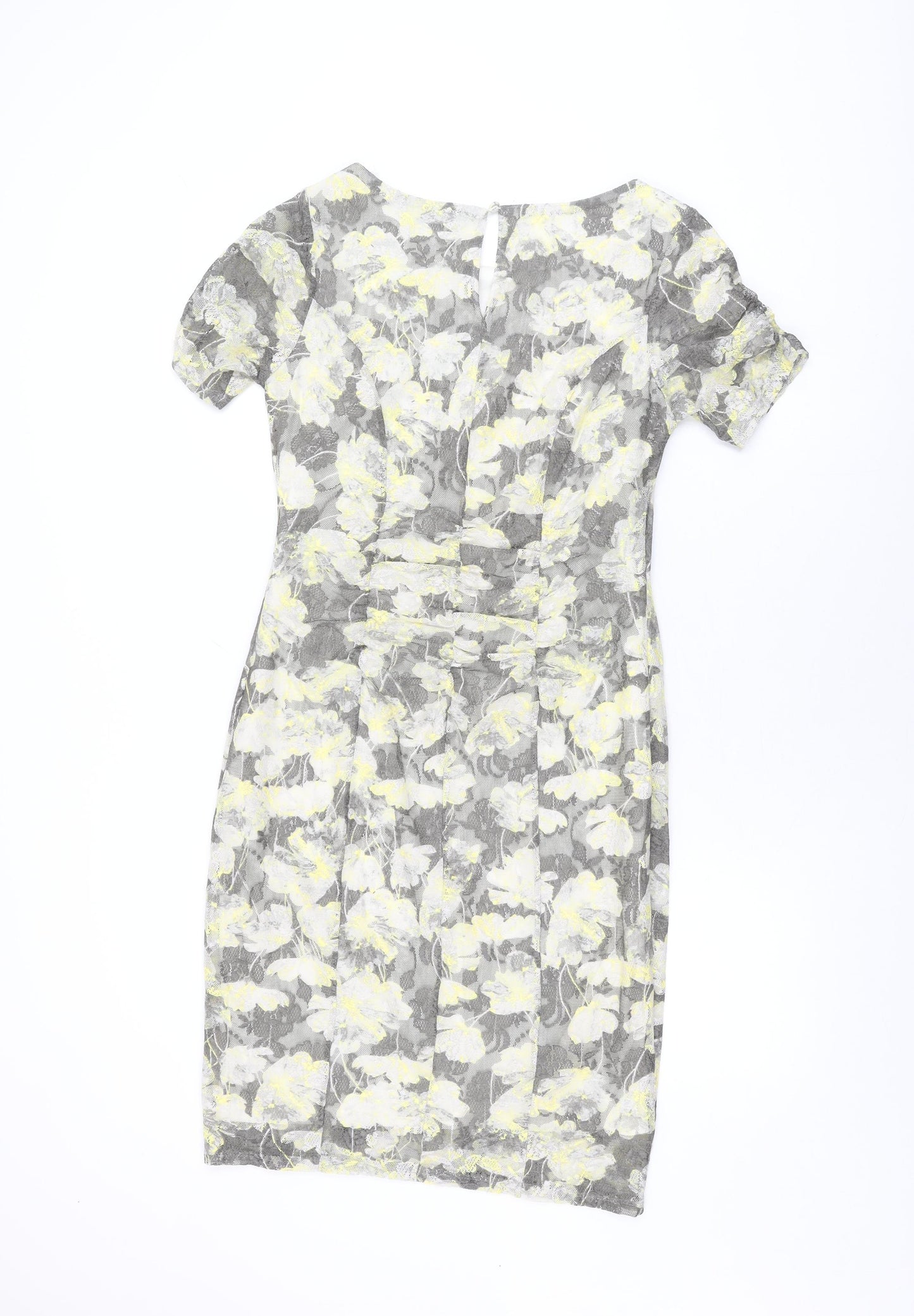 Marks and Spencer Womens Grey Floral Polyester Bodycon Size 12 Round Neck Button