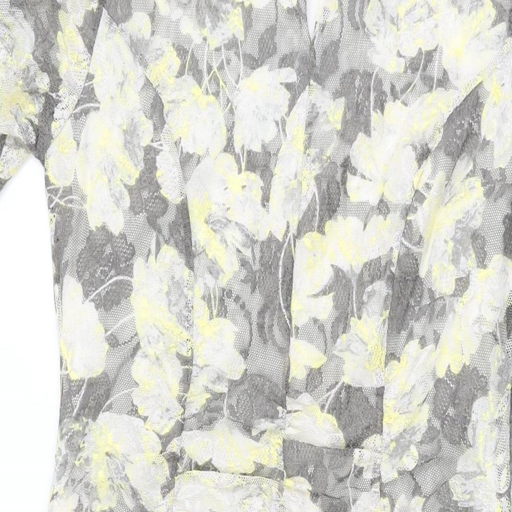 Marks and Spencer Womens Grey Floral Polyester Bodycon Size 12 Round Neck Button