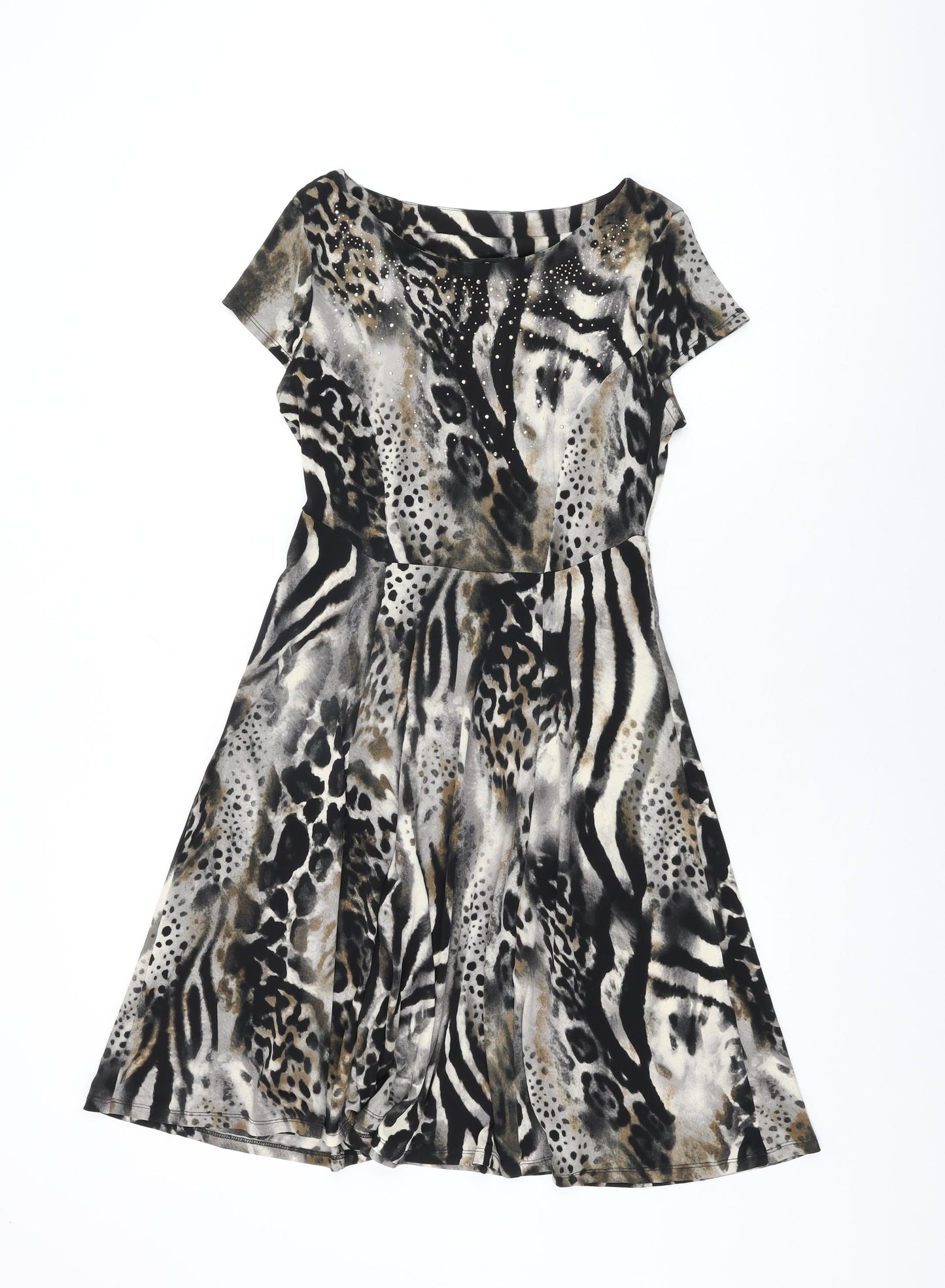 M&Co Womens Multicoloured Animal Print Polyester A-Line Size 10 Round Neck Pullover