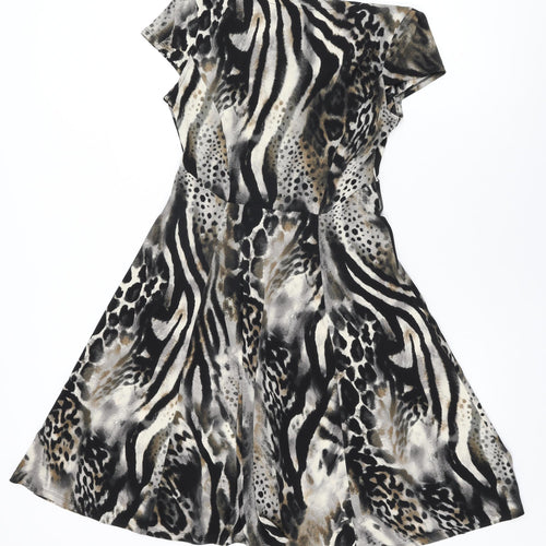 M&Co Womens Multicoloured Animal Print Polyester A-Line Size 10 Round Neck Pullover