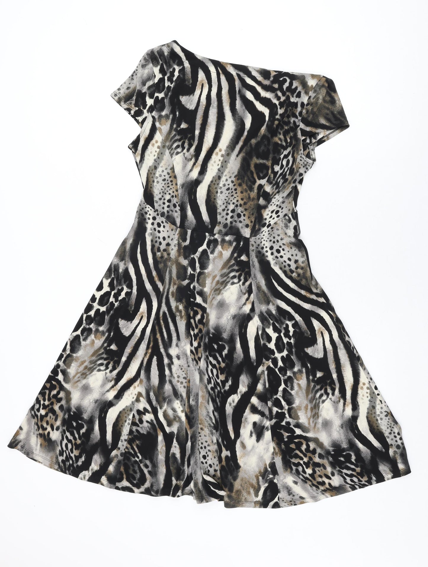 M&Co Womens Multicoloured Animal Print Polyester A-Line Size 10 Round Neck Pullover