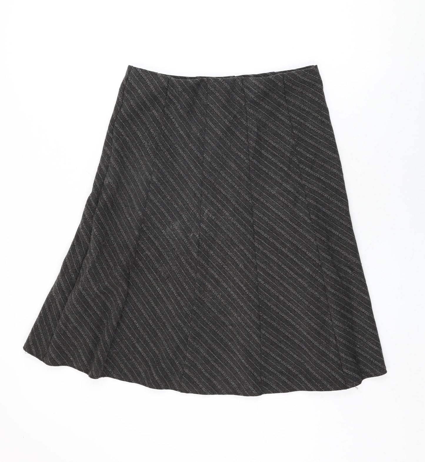 Marks and Spencer Womens Grey Striped Polyester Swing Skirt Size 12