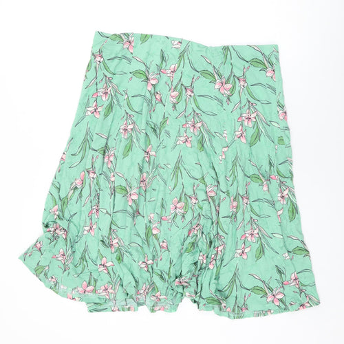 Marks and Spencer Womens Green Floral Cotton Swing Skirt Size 22