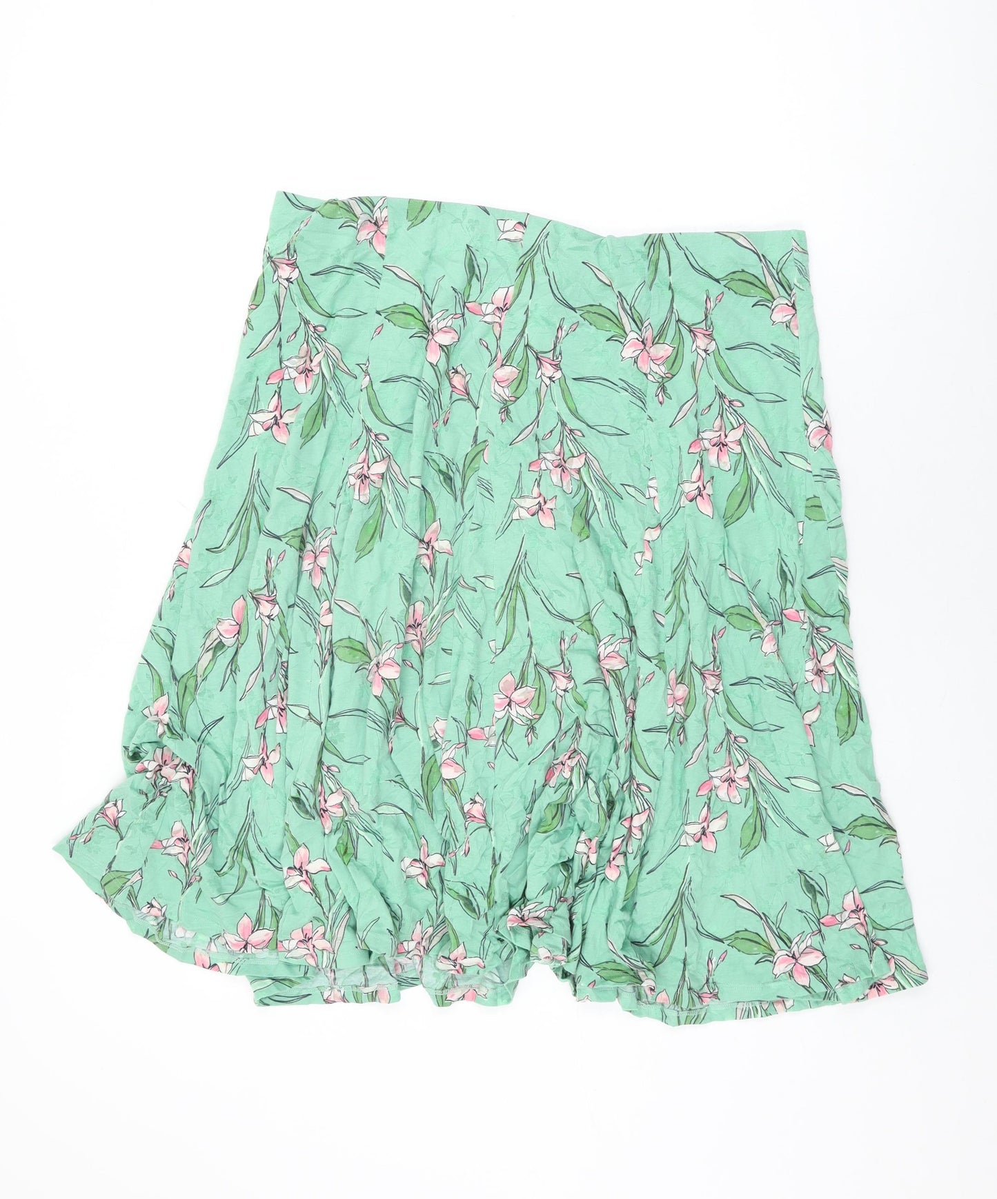 Marks and Spencer Womens Green Floral Cotton Swing Skirt Size 22