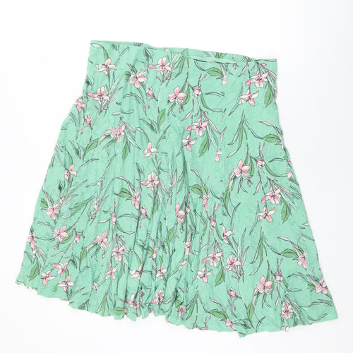 Marks and Spencer Womens Green Floral Cotton Swing Skirt Size 22