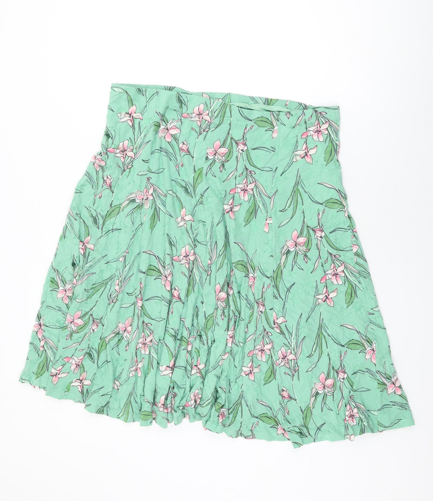 Marks and Spencer Womens Green Floral Cotton Swing Skirt Size 22