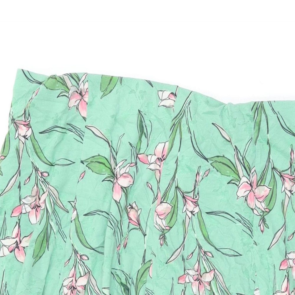 Marks and Spencer Womens Green Floral Cotton Swing Skirt Size 22