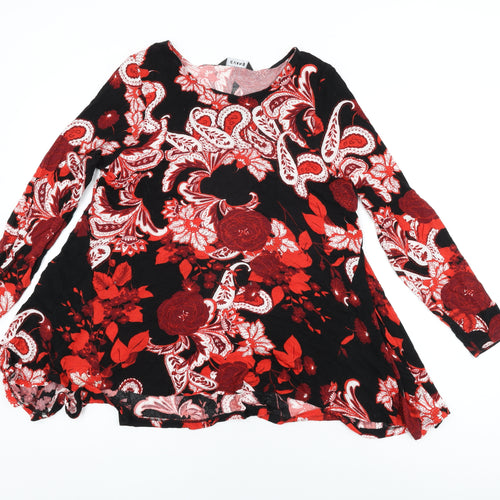Evans Womens Black Floral Viscose Basic T-Shirt Size 14 Round Neck