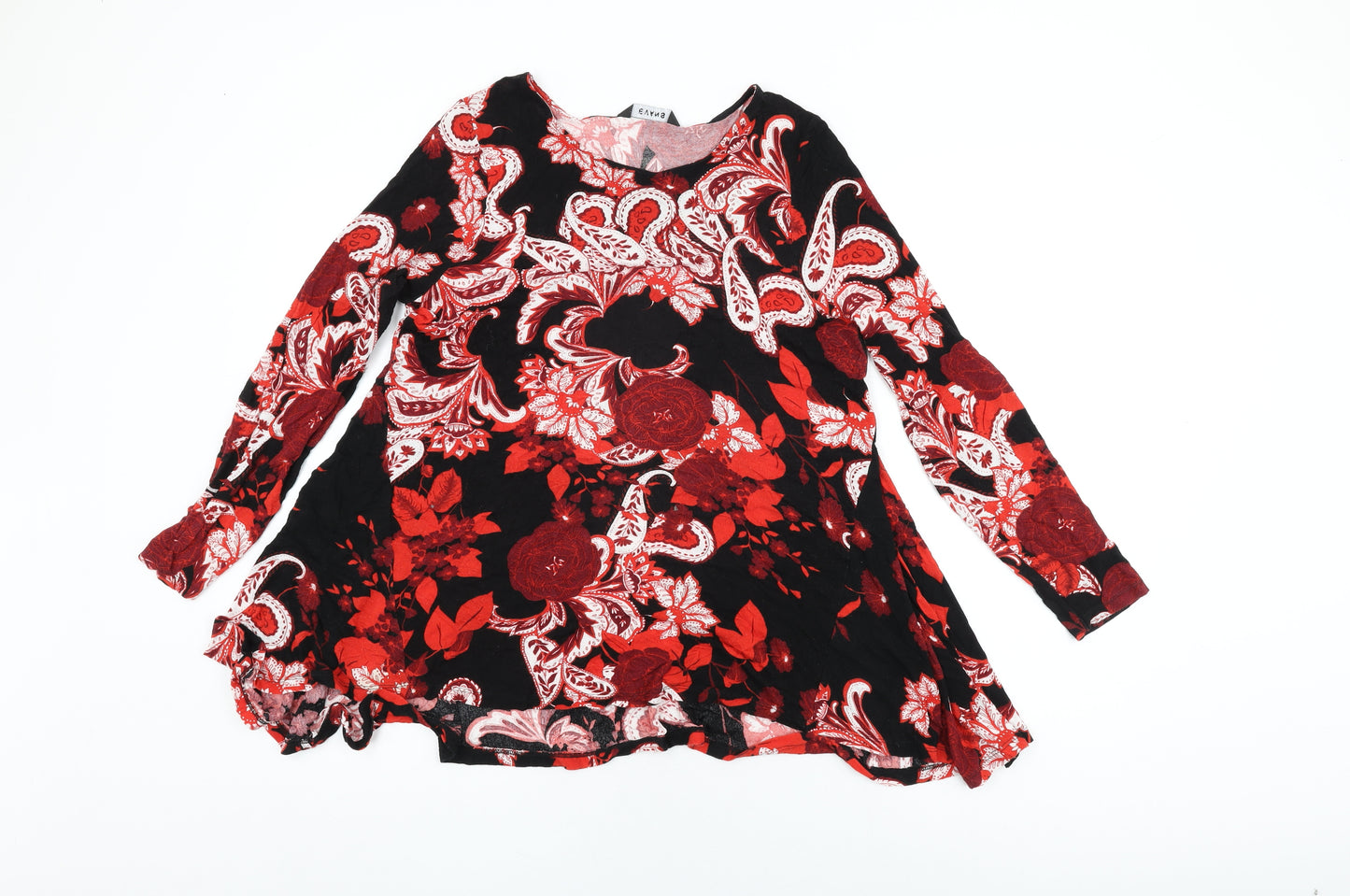 Evans Womens Black Floral Viscose Basic T-Shirt Size 14 Round Neck