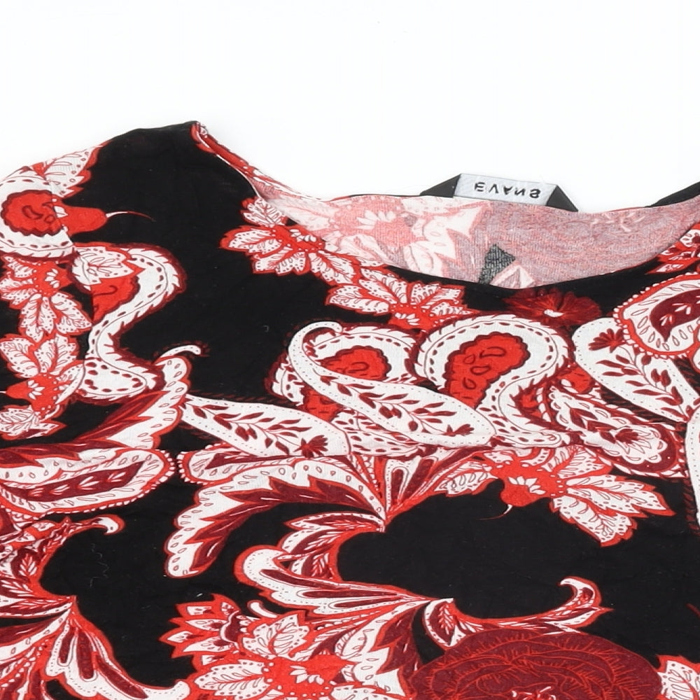 Evans Womens Black Floral Viscose Basic T-Shirt Size 14 Round Neck