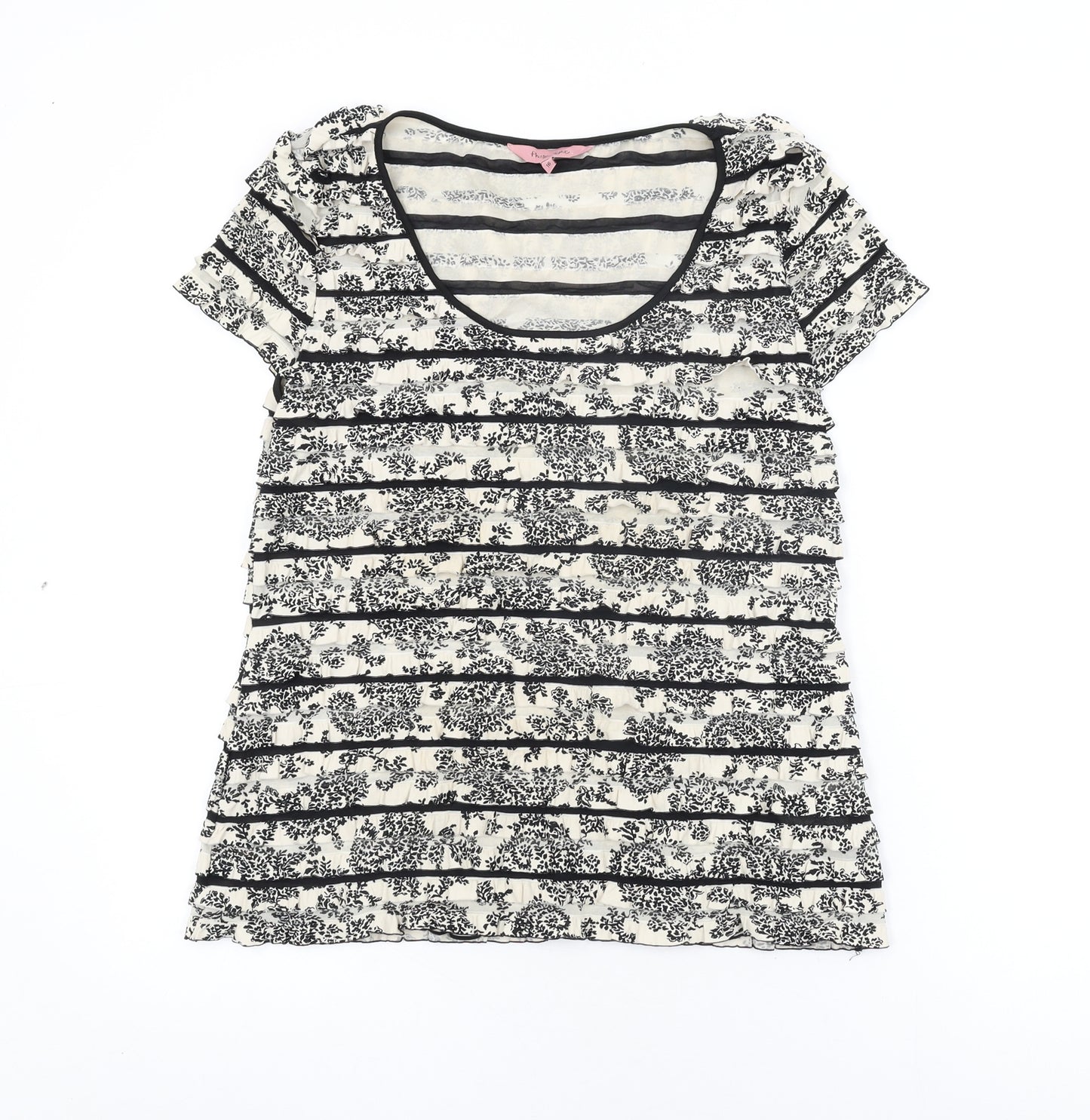 Phase Eight Womens Ivory Floral Polyester Basic T-Shirt Size 16 Scoop Neck