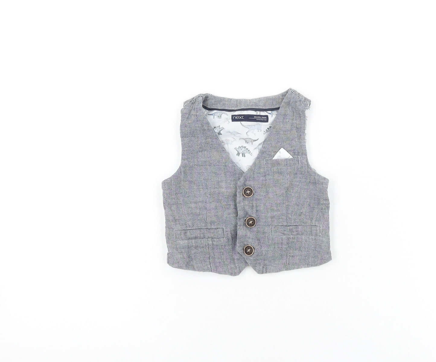 NEXT Baby Grey Cotton Basic Button-Up Size 3-6 Months V-Neck Button - Waistcoat