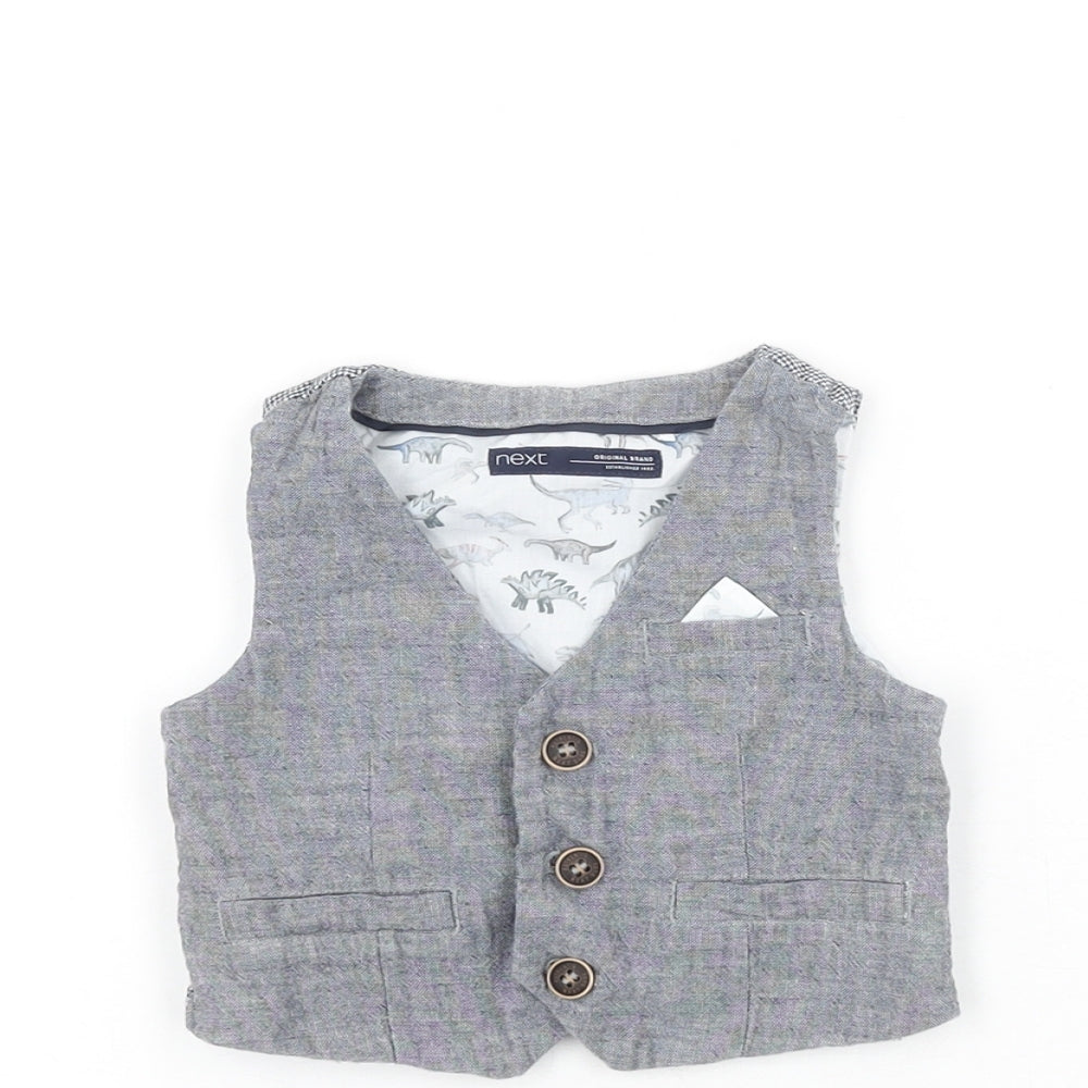 NEXT Baby Grey Cotton Basic Button-Up Size 3-6 Months V-Neck Button - Waistcoat