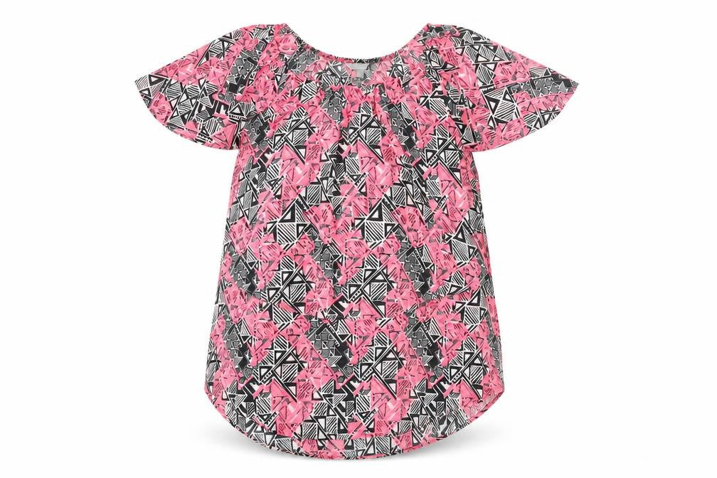 Suzanne Grae Womens Pink Geometric Polyester Basic Blouse Size 12 Off the Shoulder