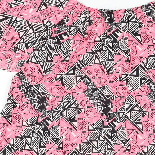 Suzanne Grae Womens Pink Geometric Polyester Basic Blouse Size 12 Off the Shoulder